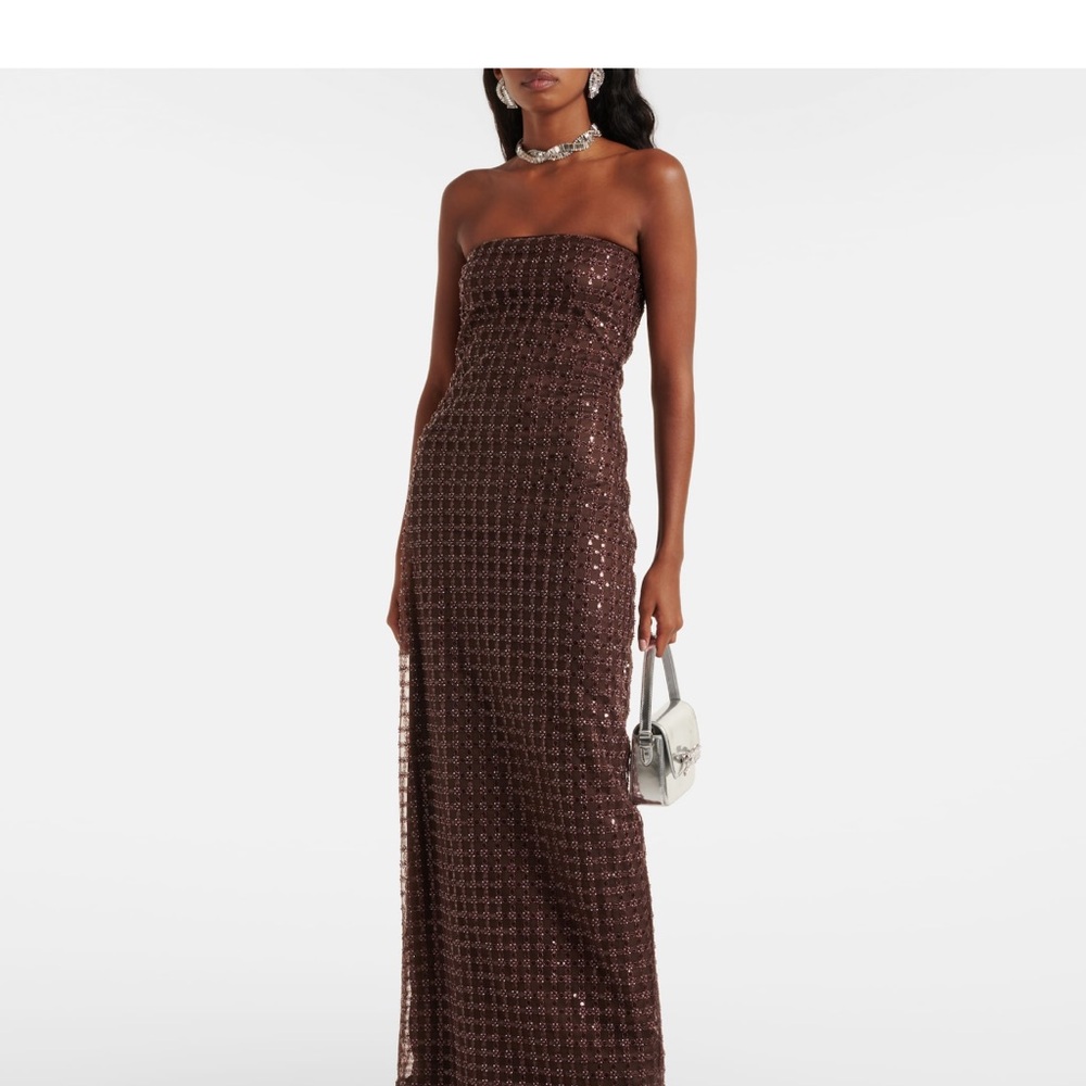 Rotate Birger Christensen Beaded Strapless Brown Dress